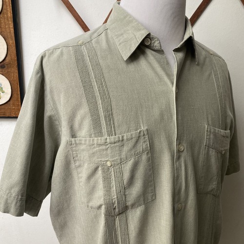Vtg 90s Renato Collezioni Cuban Shirt Button Up 4 Pocket Sage Mens XL - Picture 10 of 13