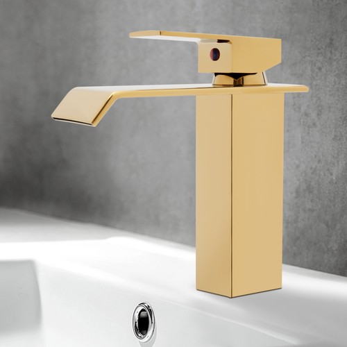 Grifo de lavabo cascada grifo dorado baño lavabo mezclador NUEVO - Imagen 14 de 14