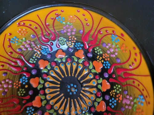 HAND MADE TURKISH 6" CERAMIC BOWL DECORATIVE BOWL MULTICOLOR RAISED FLORALS - Picture 4 of 9