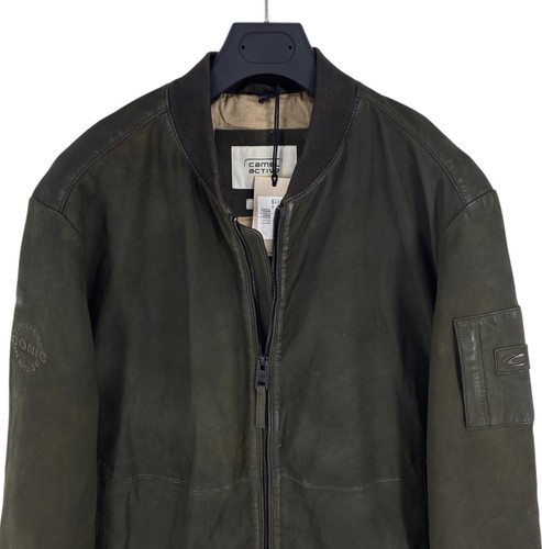 CAMEL ACTIVE Herren Dunkel Khaki Grün Leder Bomber Jacke Mantel Größe EU 56 UK/US 46 - Bild 2 von 15