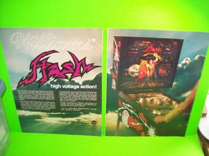 Williams-FLASH-1979-Pinball-Machine-2-PAGE-Pull-Out-Advertising-Ad-Sheets-Nice