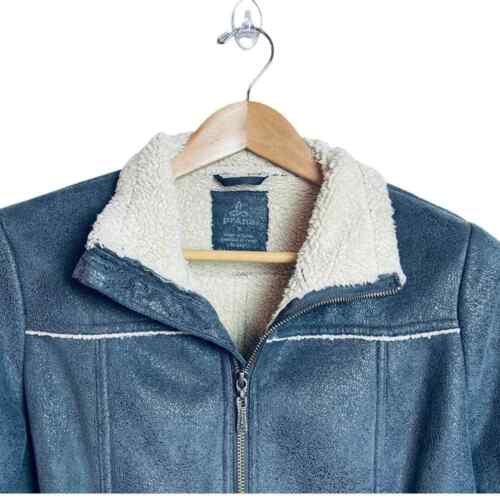prAna Gray Faux Suede Cream Sherpa Lined “Esme” Moto Jacket Women’s Size Medium - Picture 4 of 11