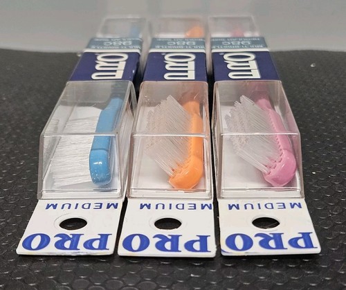 3 Vintage Toothbrush Vistron Pro Medium No.425 - Orange, Blue, Pink USA N.O.S - Picture 6 of 6