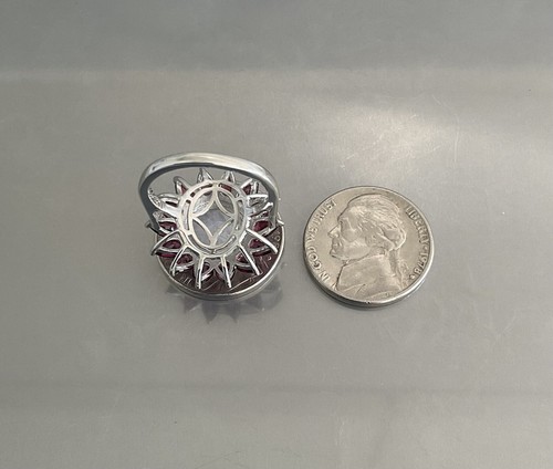 Moonstone & Orissa Rhodolite Garnet Floral Ring 7.10 CTW 925 Sterling Silver SZ6 - Picture 19 of 21