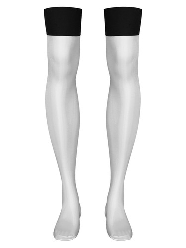 Men's Ultra Thin Thigh High Silk Stockings Glossy Stretchy Sheer Hold Up Socks - Picture 10 of 77