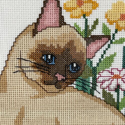 Siamese Cat Completed Cross Stitch Framed 15X17 Inch Vintage 1990 Ready To Hang - Picture 3 of 15