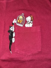 Vtg Warner Bros Studio Store T Tee Shirt Pocket Sylvester Tweety Embroidered L