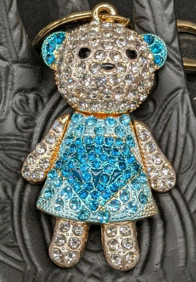 UK Crystal Diamante blue teddy bear Bag Purse Keyring Charm