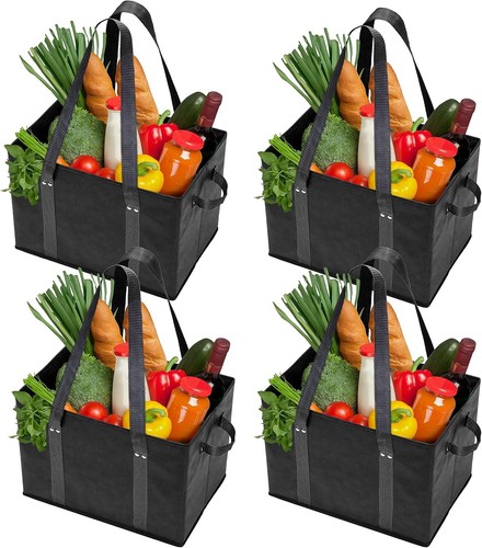 4pk Reusable Grocery Bags Shopping Bags Tote Box Large Heavy Duty Groceries B