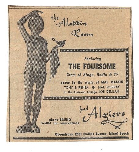 Miami Beach FL -  1952 The Aladdin Room Ad - Hal Murray-Joe Delilah-The Foursome - Picture 1 of 2