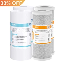4 Pack 10"x4.5" Activated CTO Carbon Block Sediment Water Filter Whole House Set