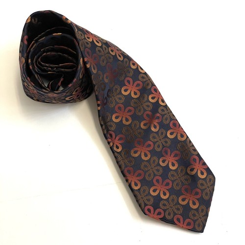 Ted Baker Seidenkrawatte schwarz & orange geometrisches Kleeblattmuster lange Länge - Bild 1 von 6