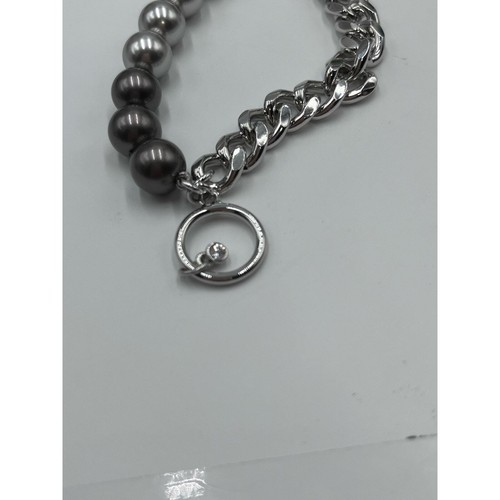 Givenchy Signed Silver ToneMultiStrand Ombre Gray White PearlBracelet New - Picture 4 of 8
