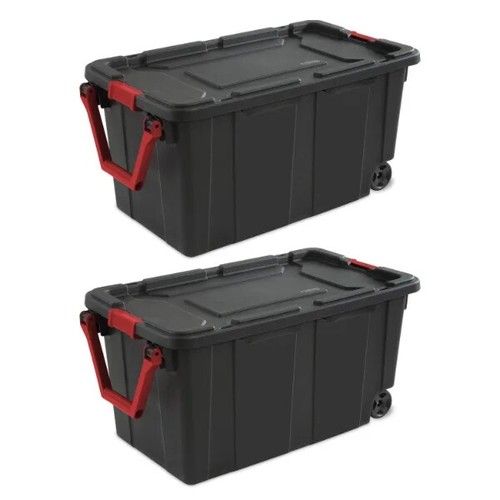 New Sterilite 40 Gallon Wheeled Industrial Tote Plastic, Black, Set of 2 - Picture 7 of 16