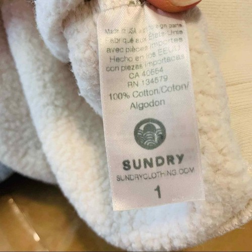 Sundry SMALL Pullover Felpa a Righe Avorio Nero Zip Laterale Maglione Casual S - Foto 9 di 12