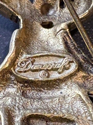 Vintage Danecraft "Wok & Roll" Katze Brosche signiert weiß goldfarbene Anstecknadel 2,5" 0067 - Bild 4 von 5