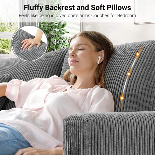 Modern Jumbo Cord Sofa Couch Corduroy Sofa 3-Seater with 2 Throw Pillows Green - Picture 6 of 47