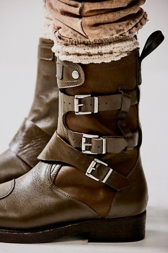 Free People We The Free Dusty Buckle Boot Bitter Olive Leather 39.5/ 9.5 NEW - Picture 4 of 11