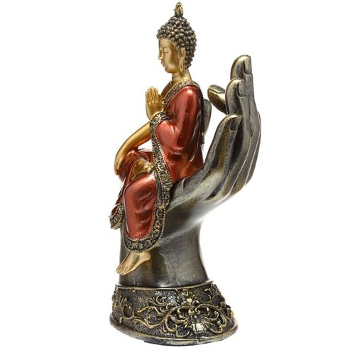 Goldener Thai-Buddha mit rotem Umhang, in einer Hand sitzend -Höhe 23 cm - Bild 2 von 4