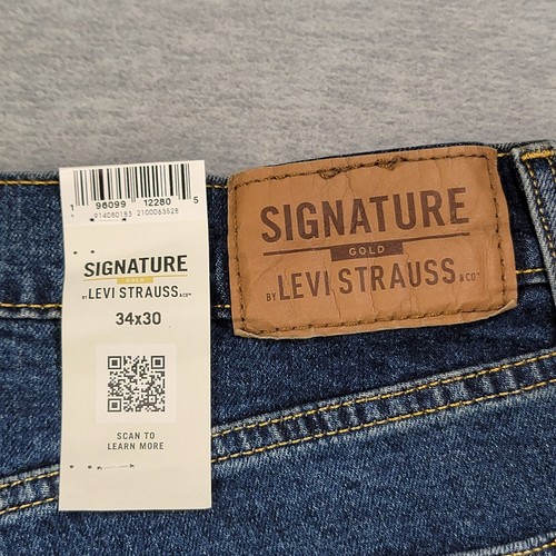 Levis Jeans Mens 34x30 Blue Signature Relaxed Fit Stretch Whiskered NWT - Picture 4 of 14