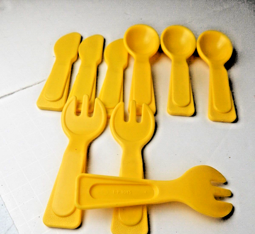 Vintage Fisher Price Fun With Food Utensil Forks Spoons Knives Yellow Silverware - Picture 2 of 3