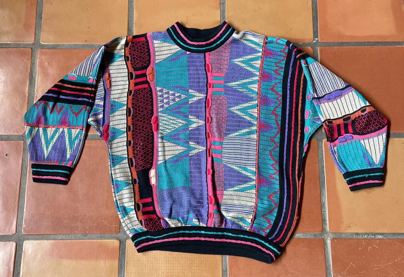 Vintage COOGI 3D Knit Crewneck Sweater Made In Australia Biggie Cosby Size Large