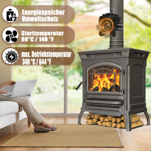 Stromloser Ofen Ventilator Stove Fan Holzofen 4 Flügel Holzöfen Ofenventilator - Bild 4 von 12