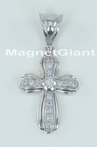 Women Solid Sterling Silver Cross & clear CZ crystals Pendant for necklace chain - Picture 2 of 4