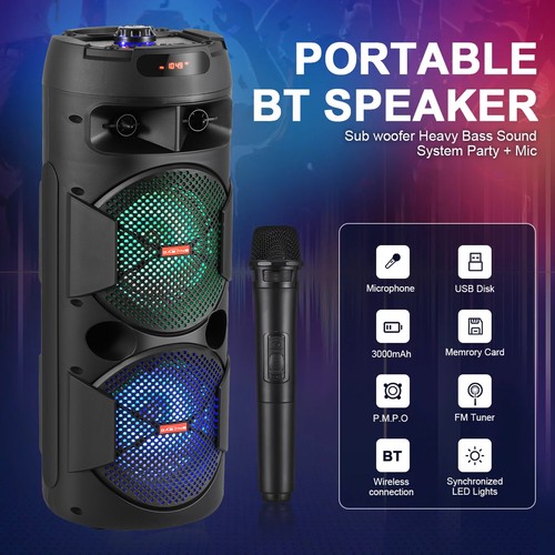 Dual 8" Woofer Portable FM Bluetooth Party Speaker Heavy Bass Sound System W/Mic - Picture 3 of 16