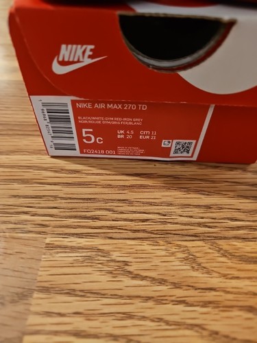 Nike Air Max 270 (TD) Vorschule schwarz/weiß-Fitnessstudio rot eisengrau 5C Neu mit Karton - Bild 5 von 6