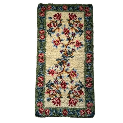 Vintage Blumen Riegel Haken Wolle Teppich Wandbehang Rechteckig 22"x44" Oma