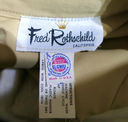 Vintage 70s Dog Ear Fred Rothschild Beige Shirt Shift Dress L Rockabilly Mod - Picture 6 of 6