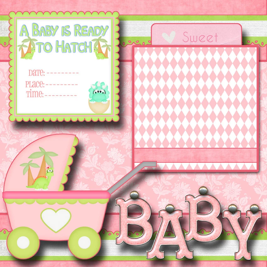 BEBÉ NIÑA ~ 2 páginas de álbum de recortes prefabricadas diseño de piezas de papel POR DIGISCRAP A0054 Foto 3 de 4