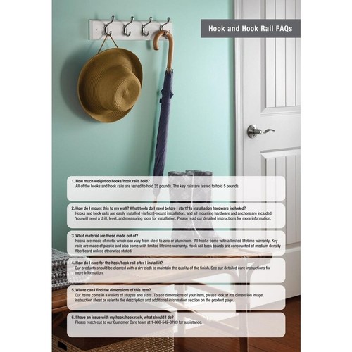 18 In Rustic Hook Rack Wall Storage Organizer 3 Heavy Duty Hooks Coats Bags New - Picture 7 of 9