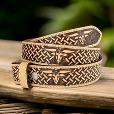 Full Grain Leather Men's Western Belt Cowboy Rodeo Heavy Duty Without Buckle