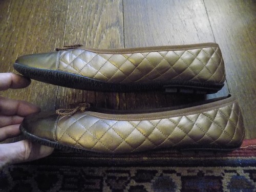 Paul Mayer Attitudes Bronze Quilted ballet Flats Bows Metallic Toe Caps TLC 6.5 - Picture 6 of 10