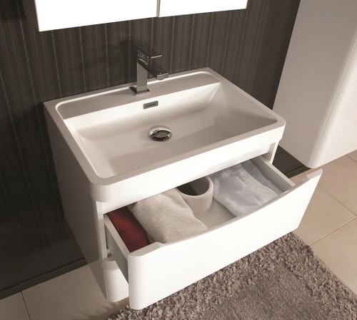 MOBILE BAGNO sospeso moderno 60 cm lavabo e specchio mensola ORTENSIA - Foto 4 di 7