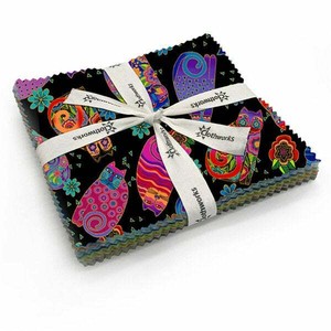 Laurel-Burch-Feline-Frolic-Metallic-5-034-Charm-Pack-Fabric-Quilt-Squares-SQ77