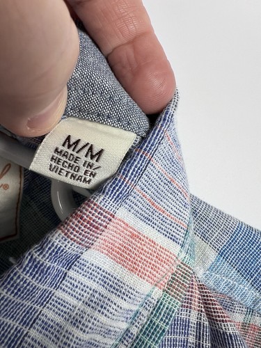 Original Weatherproof Vintage Shirt Mens Medium Plaid Cotton Linen Short Sleeve - Picture 5 of 7