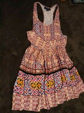 Women's XS Red / Multicolor Aztec Patterned Sleeveless Mini Sundress by Minkpink