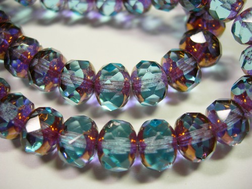 25 cuentas de rondelle pulidas al fuego checo de bronce azul zafiro de 8x6 mm - Imagen 2 de 2