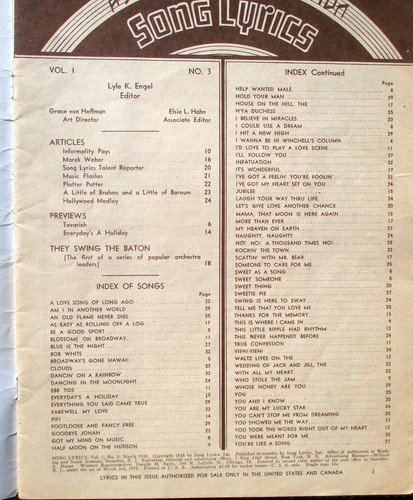 Song Lyrics Magazine March 1938 Big Broadcast Walter Winchell Marek Weber - Foto 2 di 3