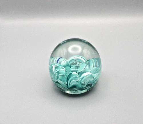 Monte Dunlavy Blown Art Glass Paperweight Controlled Bubbles 3" Diameter