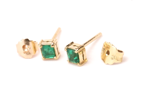 Colombian Emerald Stud Earrings 0.65 Cts 18K Yellow Gold Jewelry Muzo Mines - Picture 16 of 18