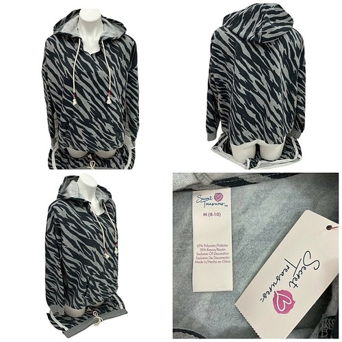 Secret Treasures Pajama Boxer Set Womens Medium Sleep Set Gray Zebra Hooded - Picture 11 of 12