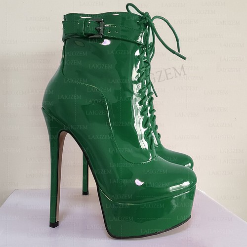 Damen Stiefeletten glänzend seitlicher Reißverschluss dünn High Heels kurze Booties Kunstleder - Bild 34 von 34