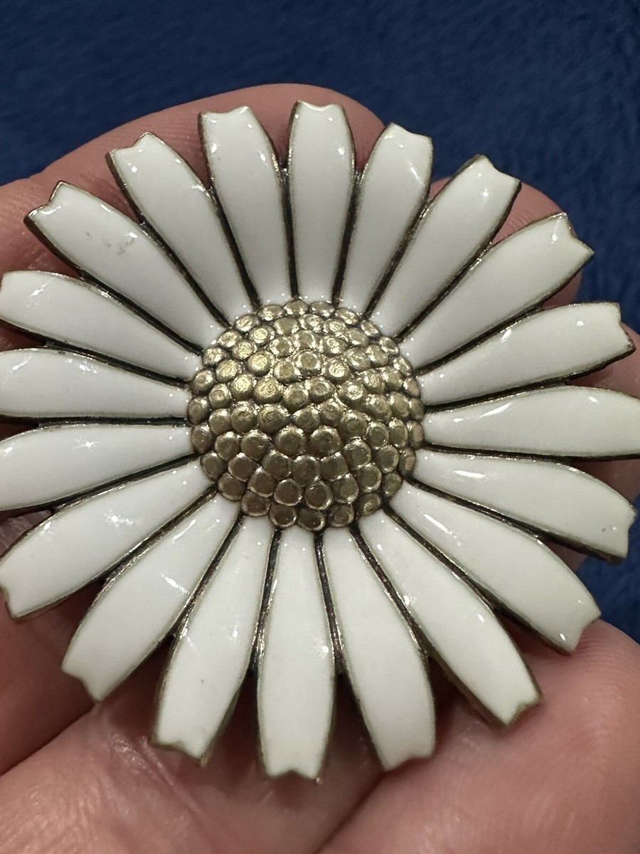 Vtg Anton Michelsen AM Denmark Sterling Silver Enamel Daisy Brooch