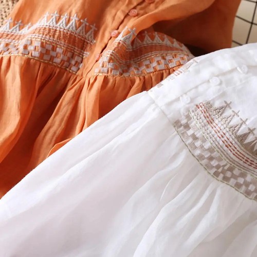 Spring Summer Women Dress Ethnic Style Embroidery Round Neck Long Sleeve Lady - Picture 21 of 26