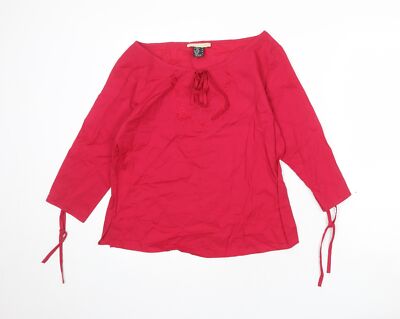 Coulers d Été Damen rosa 100 % Baumwolle Basic T-Shirt Größe 10 U-Boot-Ausschnitt - Krawatte Sl