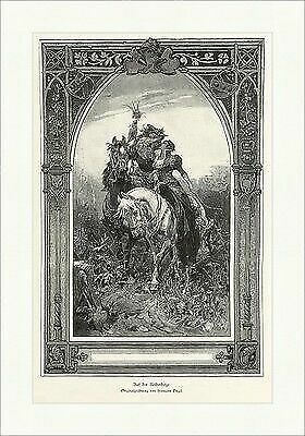 Auf der Reiherbeize Hermann Vogel Pferde Liebe Kuss Paar Reiter Holzstich A 0881 - Bild 1 von 1
